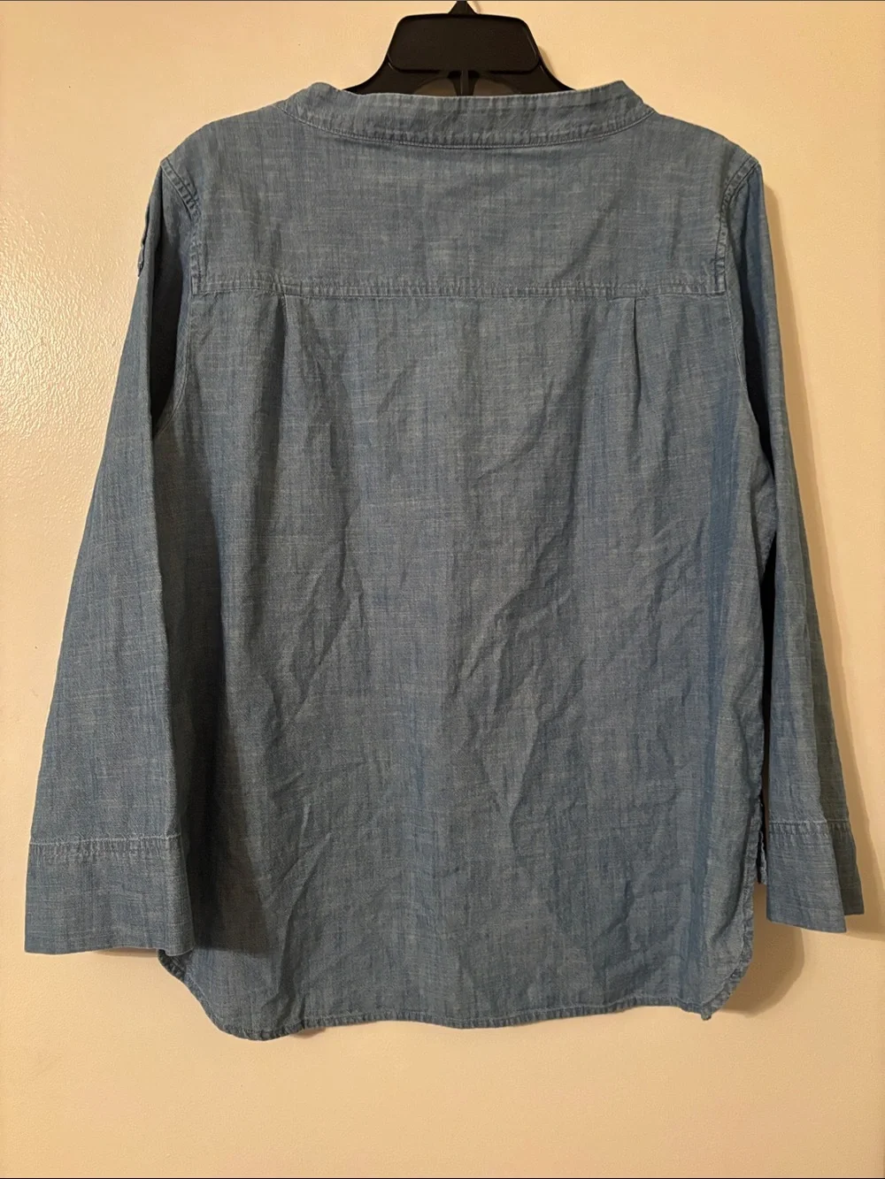 J. Crew Light Blue Chambray Button-Shoulder Long Sleeve Top